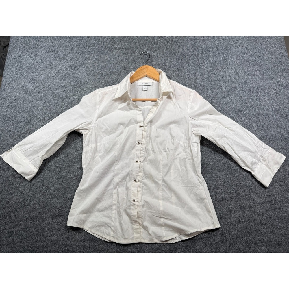 Dressbarn Casual Shirt Womens Medium White Stretch Long Sleeve Collared Everyday